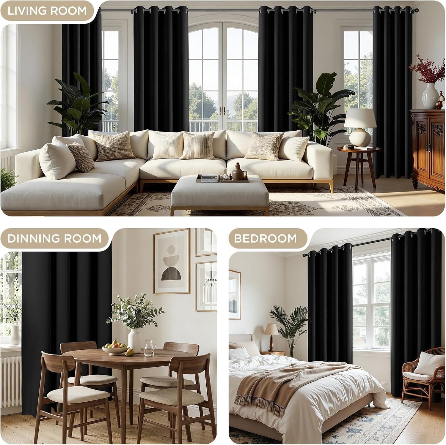 Noise Reducing Blackout Drapes 52×72 Inch – Ideal for Bedroom & Living Room