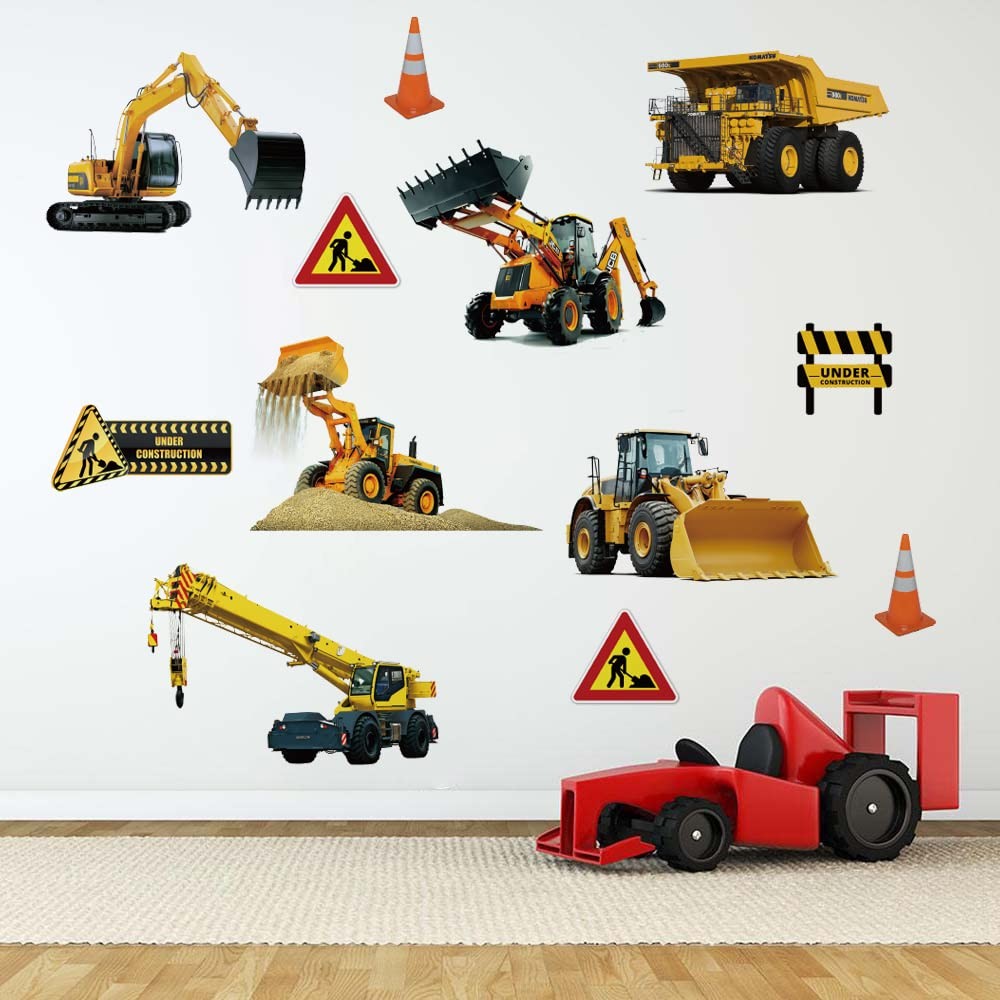 Runtoo Construction Vehicles Wall Stickers 6 Realistic Car