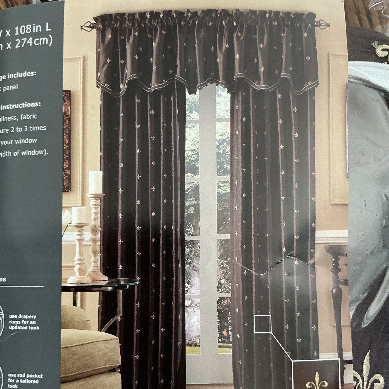 PERI Celeste Chocolate Fleur-de-lis curtains 50×108 Polyester