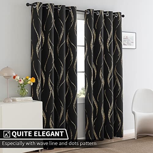 Blackout Curtains for Livingroom – 52″W x 84″L (Pack of 2) Black/Gold Print