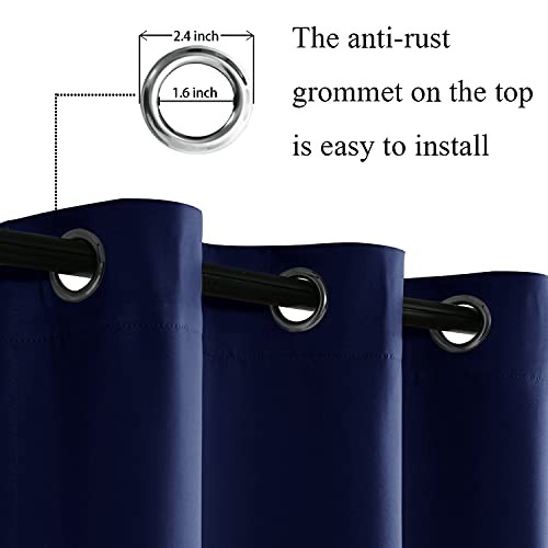 Blackout Curtains with Tiebacks – Thermal 42″W x 63″L (Pack of 2) Navy Blue