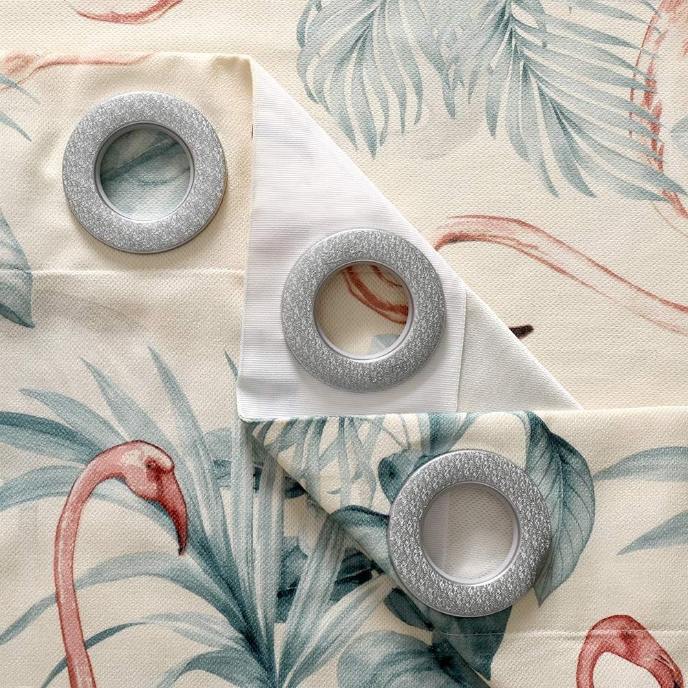 White Blackout Curtains Grommet Microfiber Pastoral Leaves Flamingo Floral