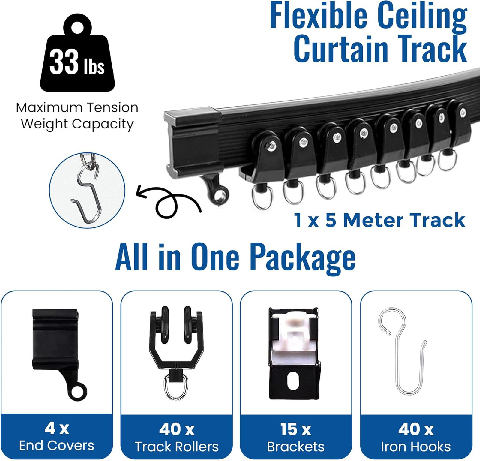 Flexible Ceiling Curtain Track System 16.4FT 5M Curved Mount for Room Divider
