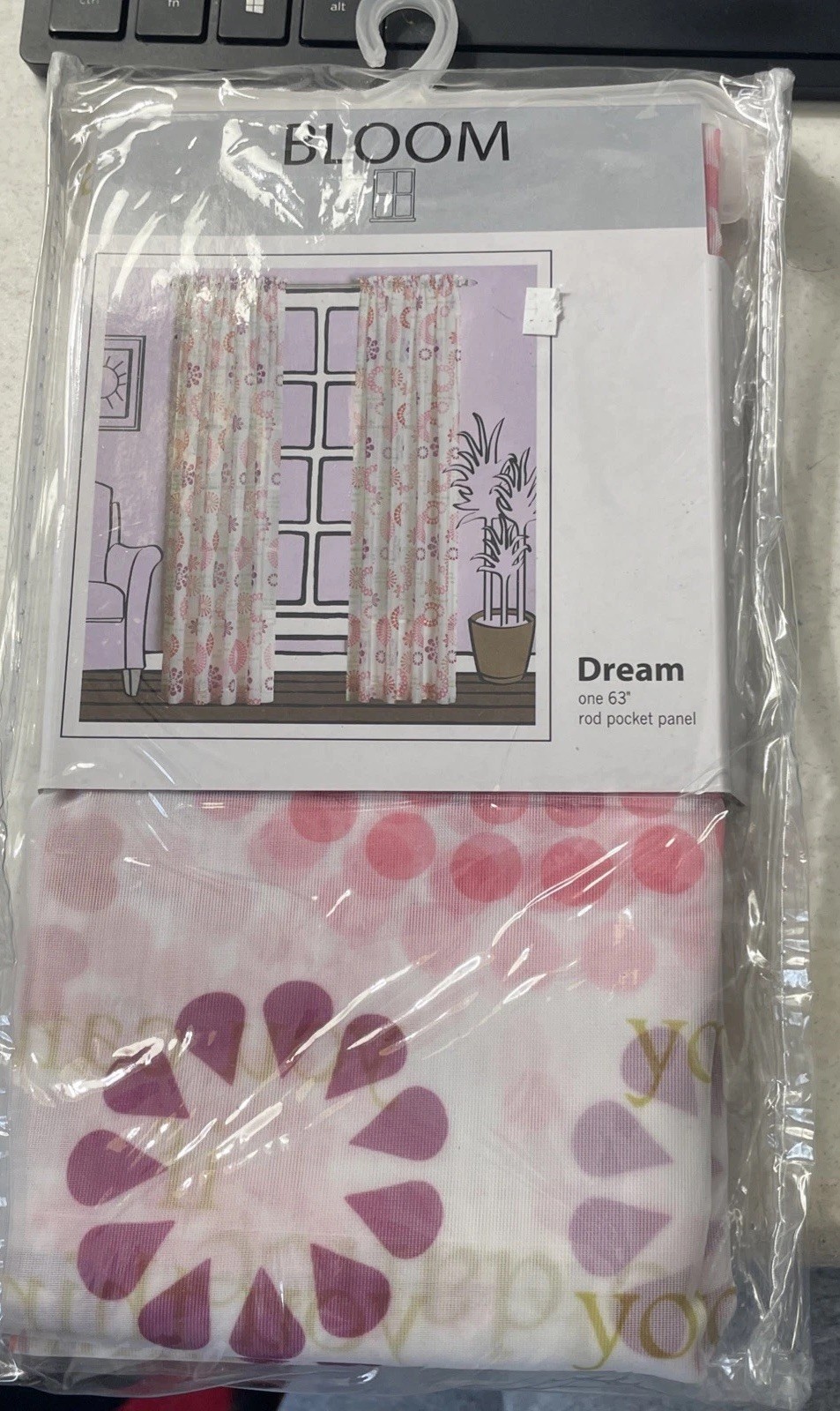 Bloom Dream Window Panel With 1.5″ Rod Pocket – 58×63″ White Pink Purple NWT