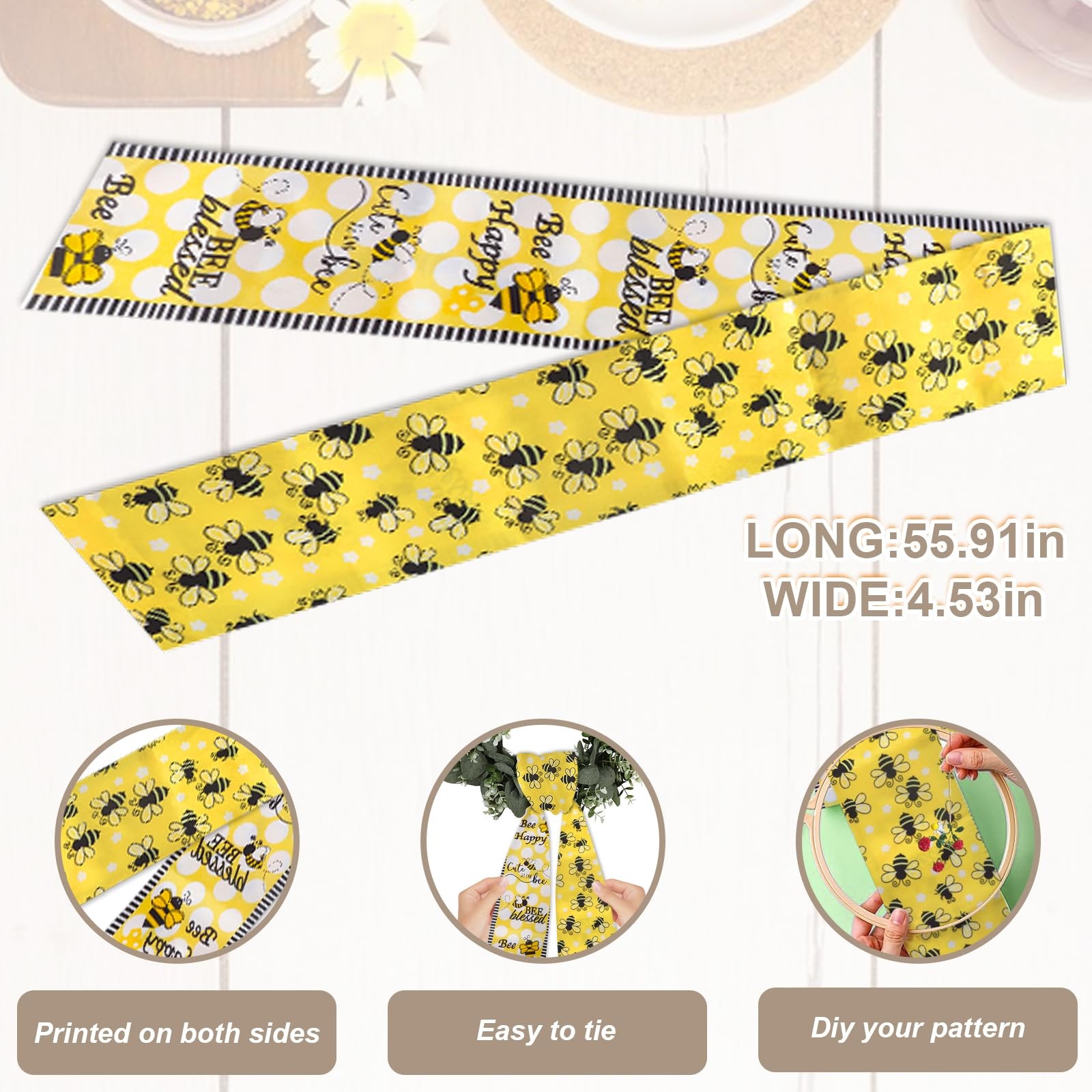 Spring Wreath Sash for Front Door Yellow Bees Sash Holiday Wreath Accessories…
