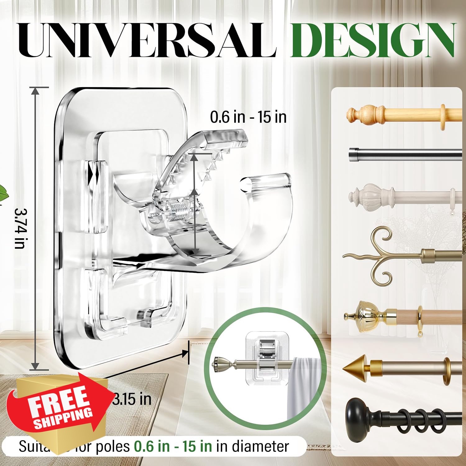 JHCJHC 2 Pack Transparent Curtain Rod Holder