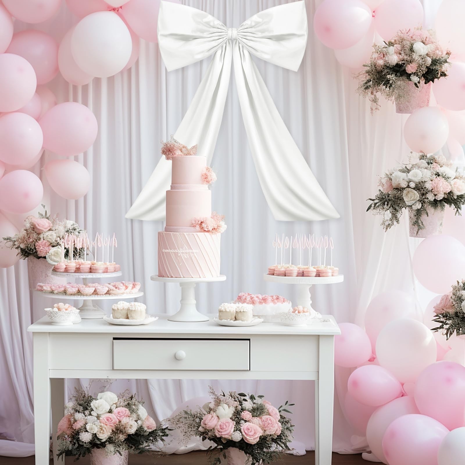 White Large Bow Decor 24×36 Inch Giant Satin Ribbon Tie Party Wall Hanging