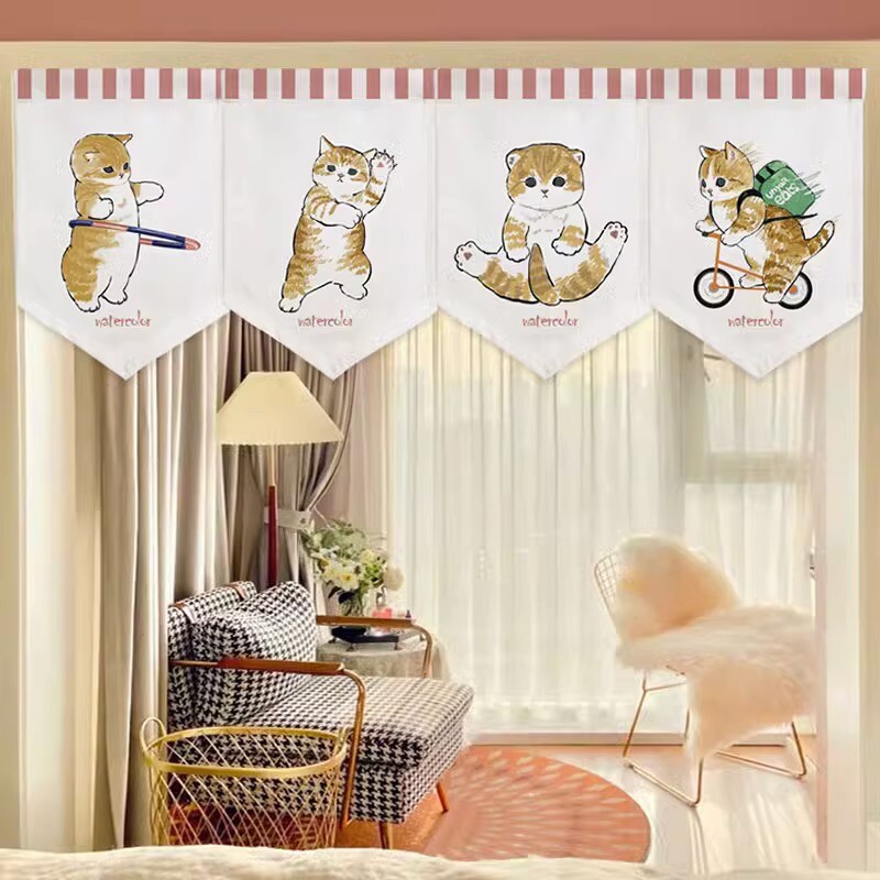4x Japanese Cartoon Short Door Curtain Triangle Noren Valance Sushi Home Decor