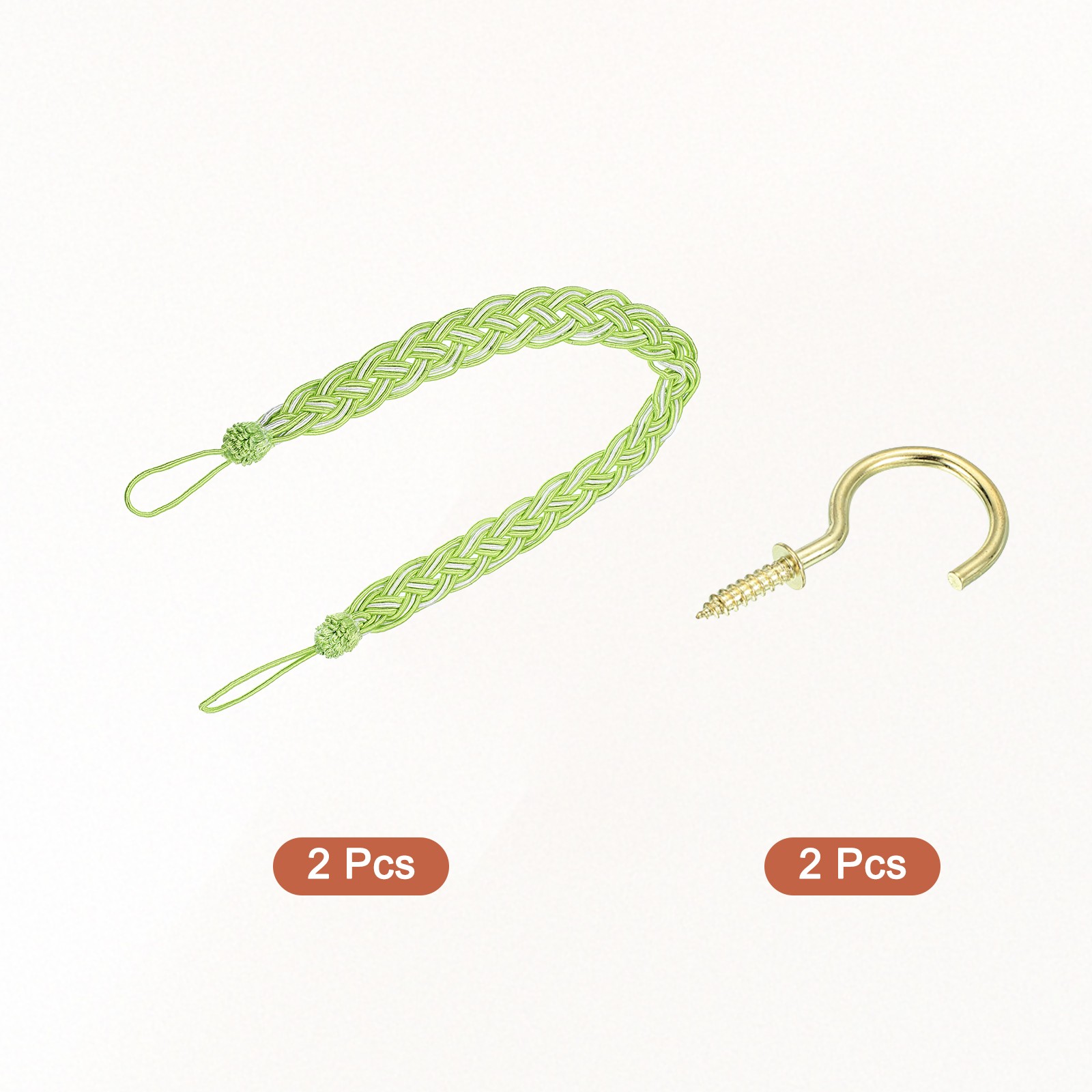 2Pcs 58cm/23″ Curtain Tiebacks Braided Drapery Holdback Holder, Light Green
