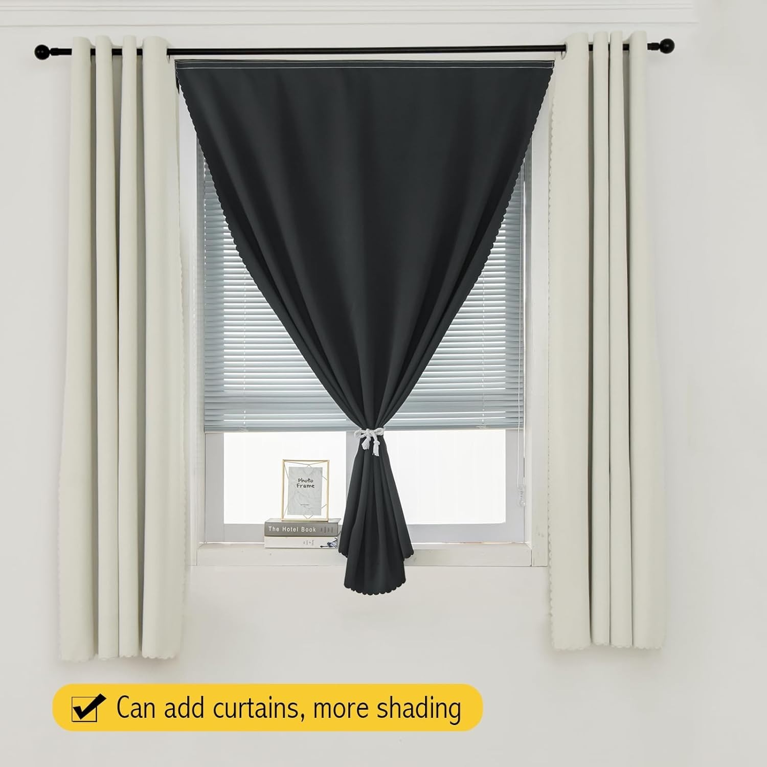 Adhesive Blackout Curtains – No Rod Needed, Easy to Hang – 35”W X 59”L, Black