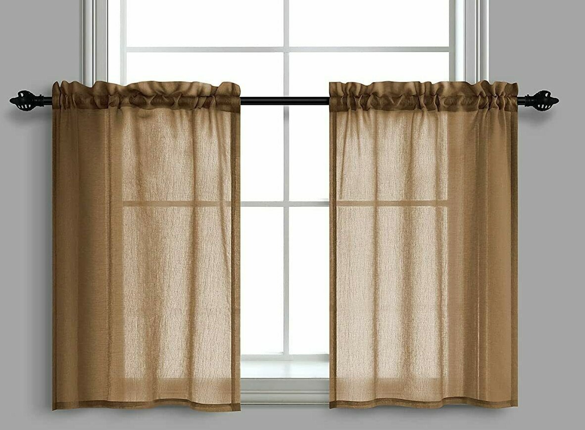 Camel ,Coffee Brown Linen Flax Textured Cafe Tiers 30″ x 24″ ~ Pair #A17