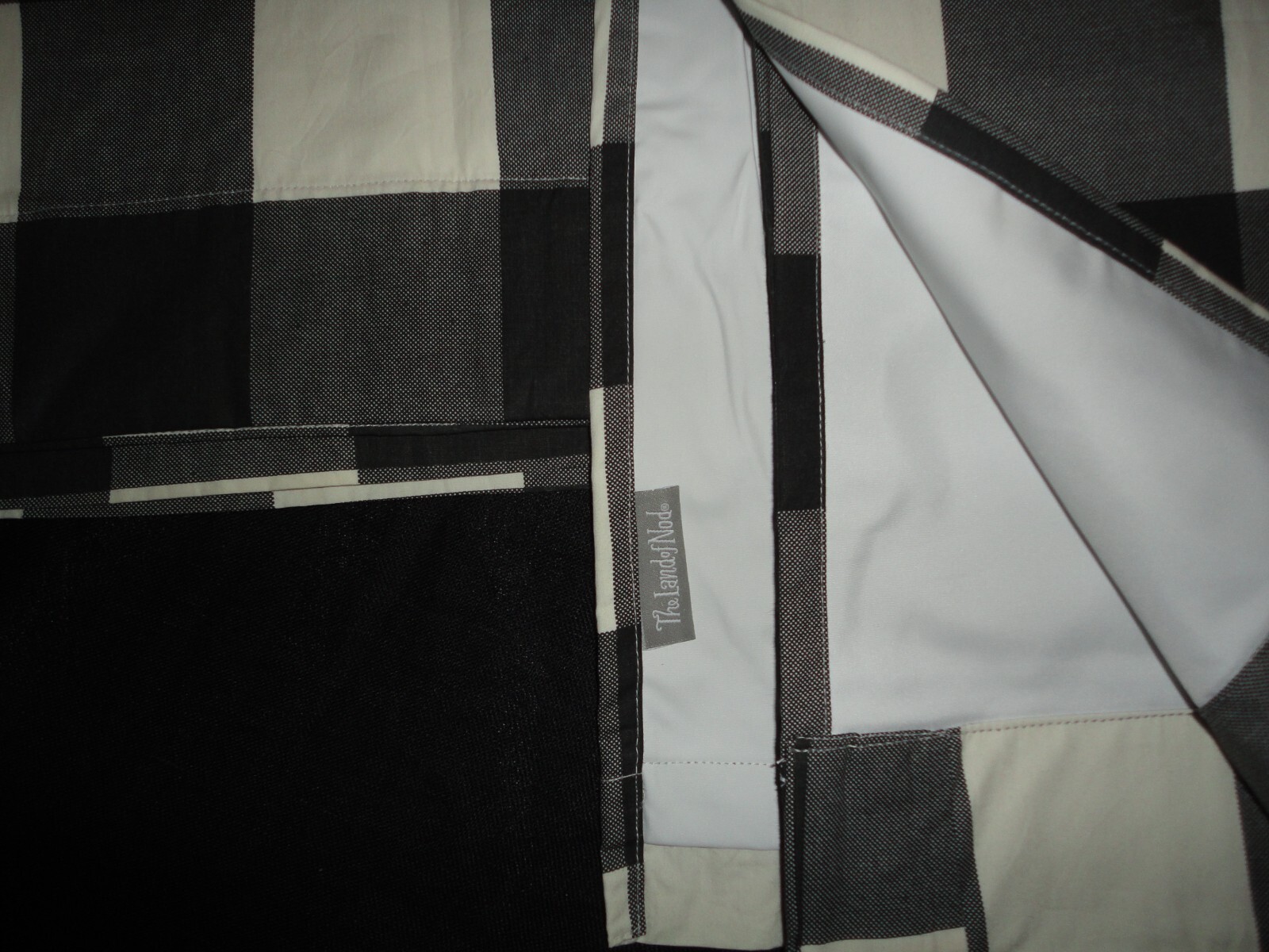 LAND OF NOD BLACK & OFF WHITE BUFFALO CHECKS BLACKOUT (2) WINDOW PANELS 44 X 63