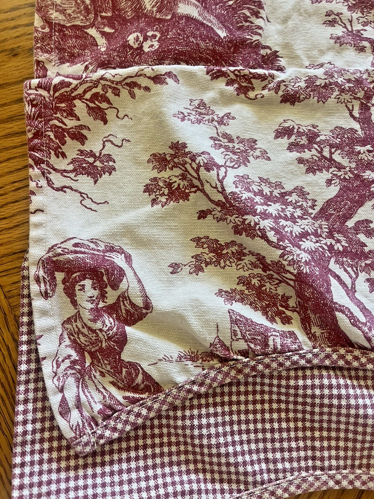 Toile Valance Burgundy Red Off White Beige Gingham Check French Country 74×15.5″