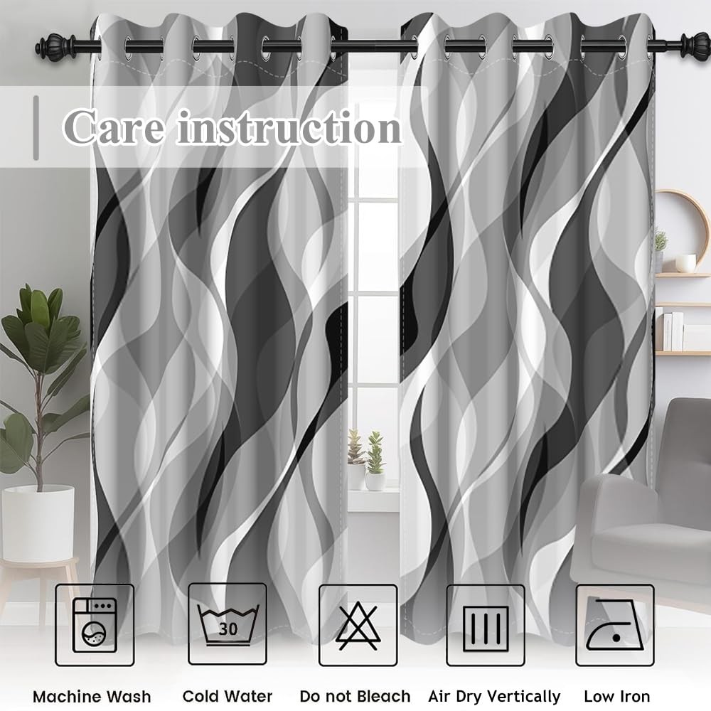 DORCEV Modern Abstract Grey Striped Blackout Curtains Black and Grey Ombre Windo