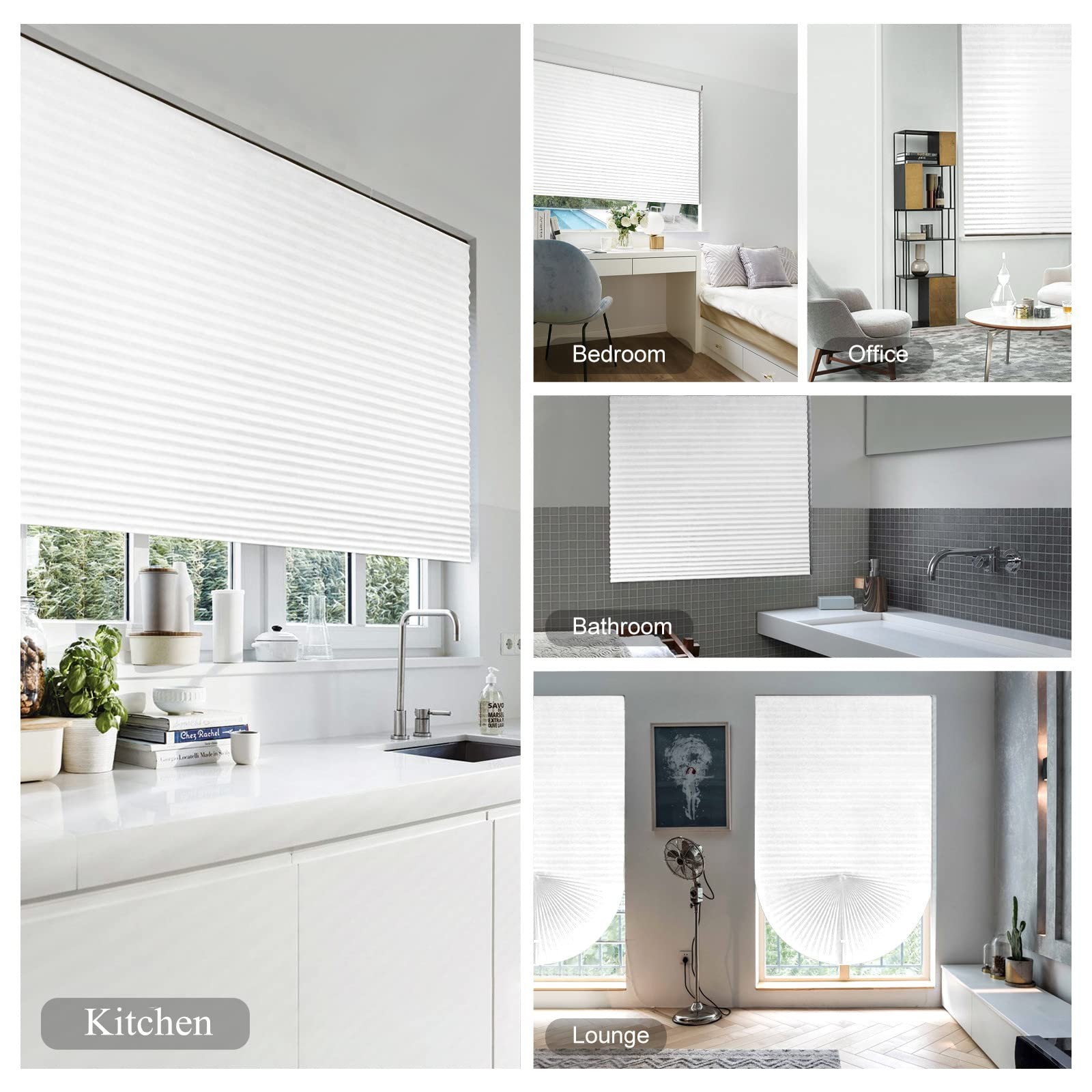 Pleated Window Shades,Temporary Blinds 24″W x 59″H, White-1 Pack