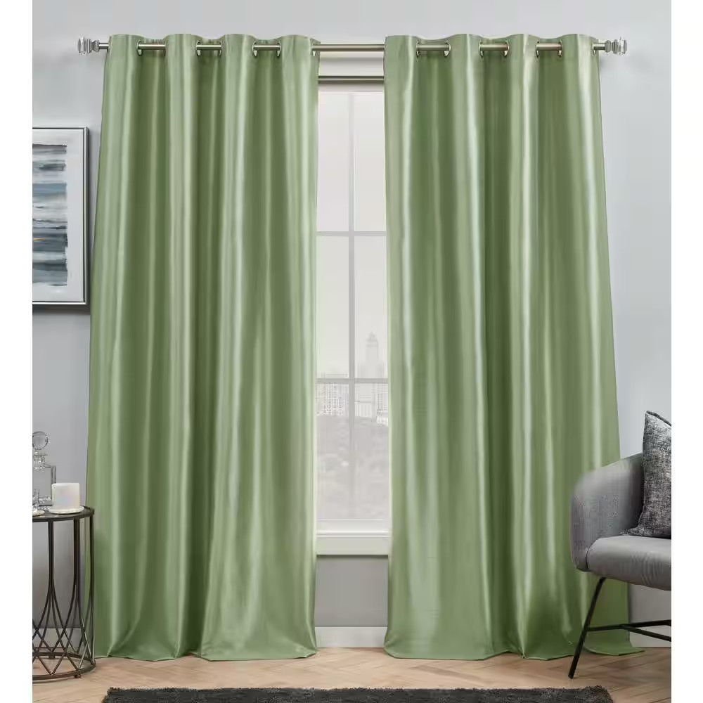 Chatra Sage Solid Light Filtering 54 In. X 96 In. Grommet Top Curtain Panel (Set
