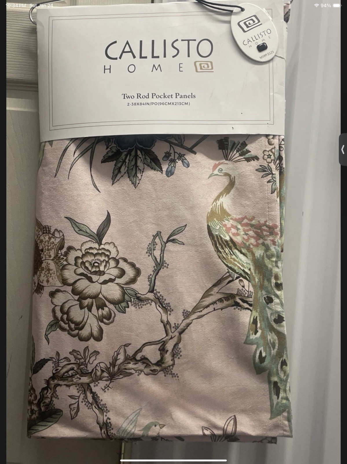Callisto Home Peacock Bird Floral Curtains 2pc Window Panels Drapes New 38 x 84”