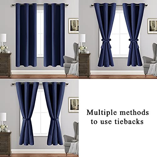 Blackout Curtains with Tiebacks – Thermal 42″W x 63″L (Pack of 2) Navy Blue