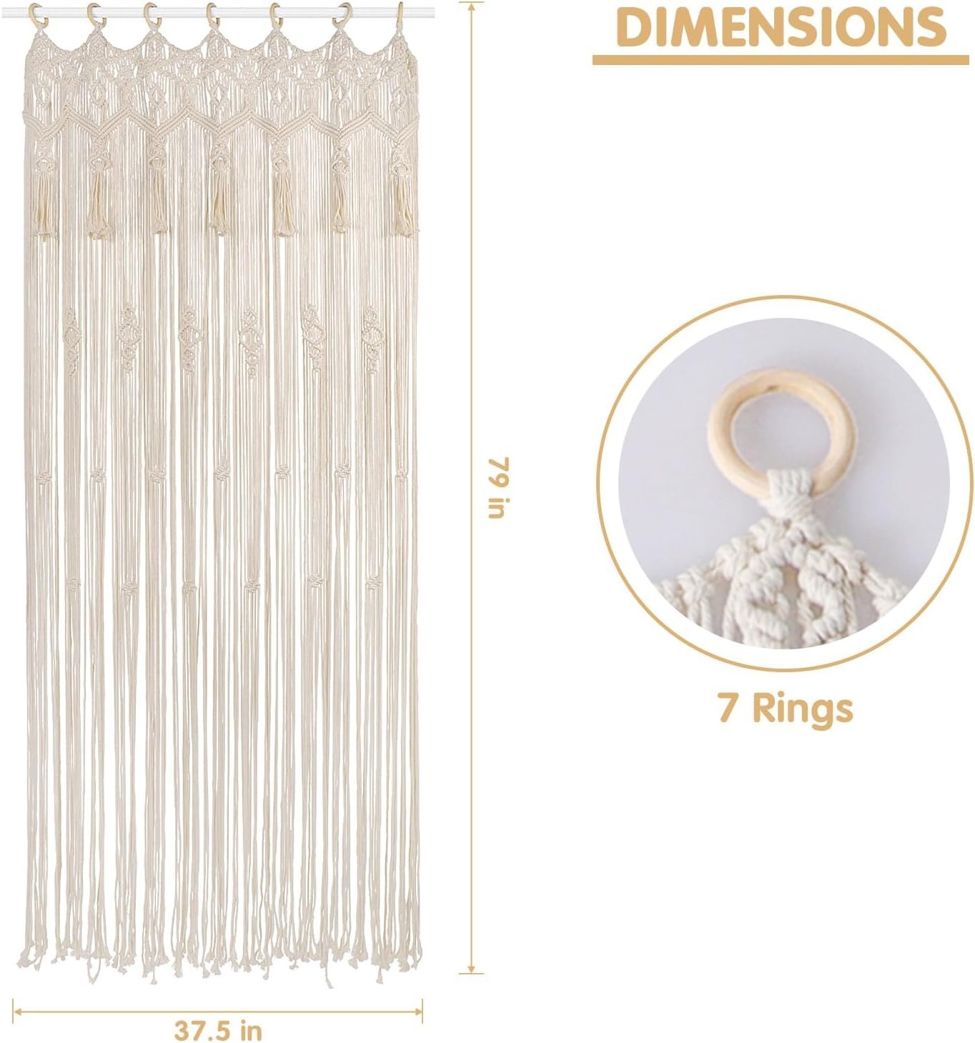 2PCS Macrame Curtains 79 x 37 Inch Boho Curtains Backdrop with Tassels Handma…