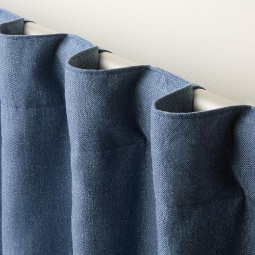 Davos Solid Linen Texture Indoor Curtains, 50″W x 108″L (Pack of 2) Navy Blue