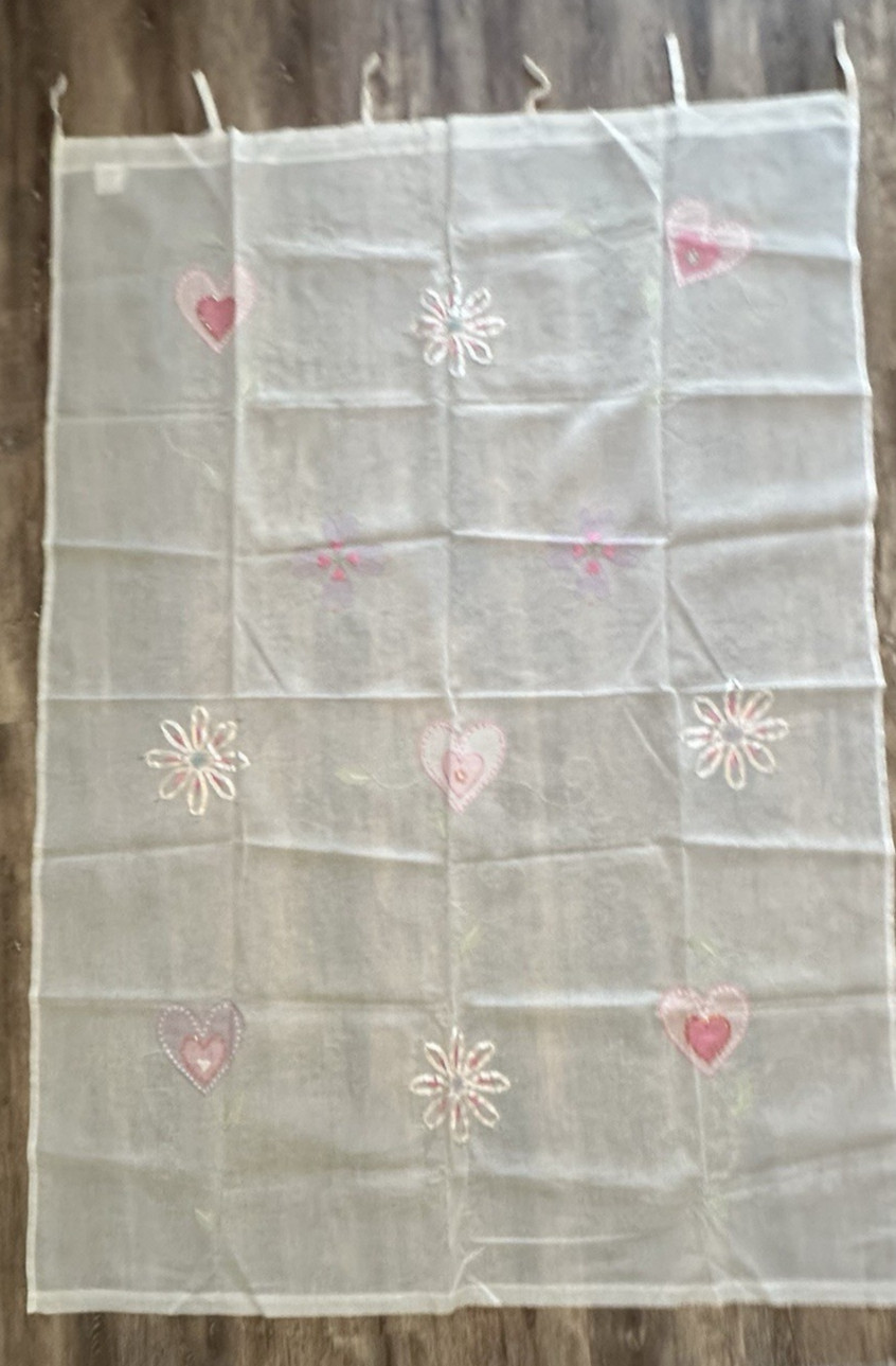 Pottery Barn Kids Sheer Curtain Panel Applique Flowers Pink 44×84 Tab Top Cotton
