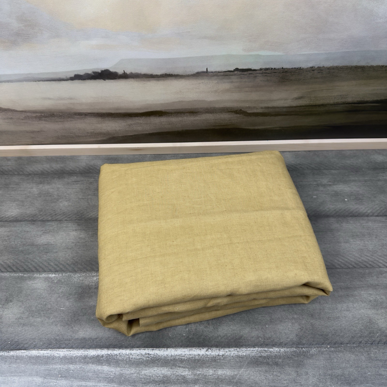 Pottery Barn Belgian Flax Linen Curtain Drape 50”x96” Cotton Lined Harvest Gold