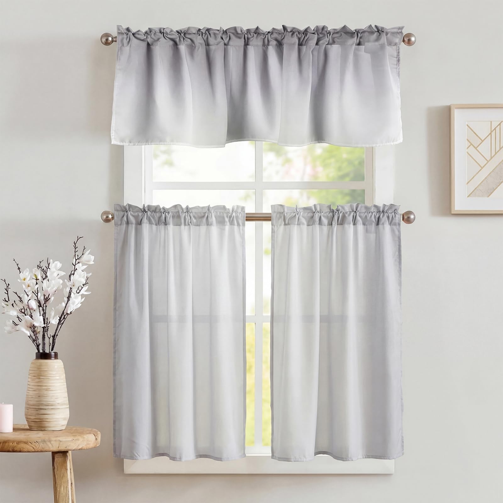 CrystalSylara Kitchen Curtain Sets with Valance 36 Inch Kitchen Curtains 3 Pi…
