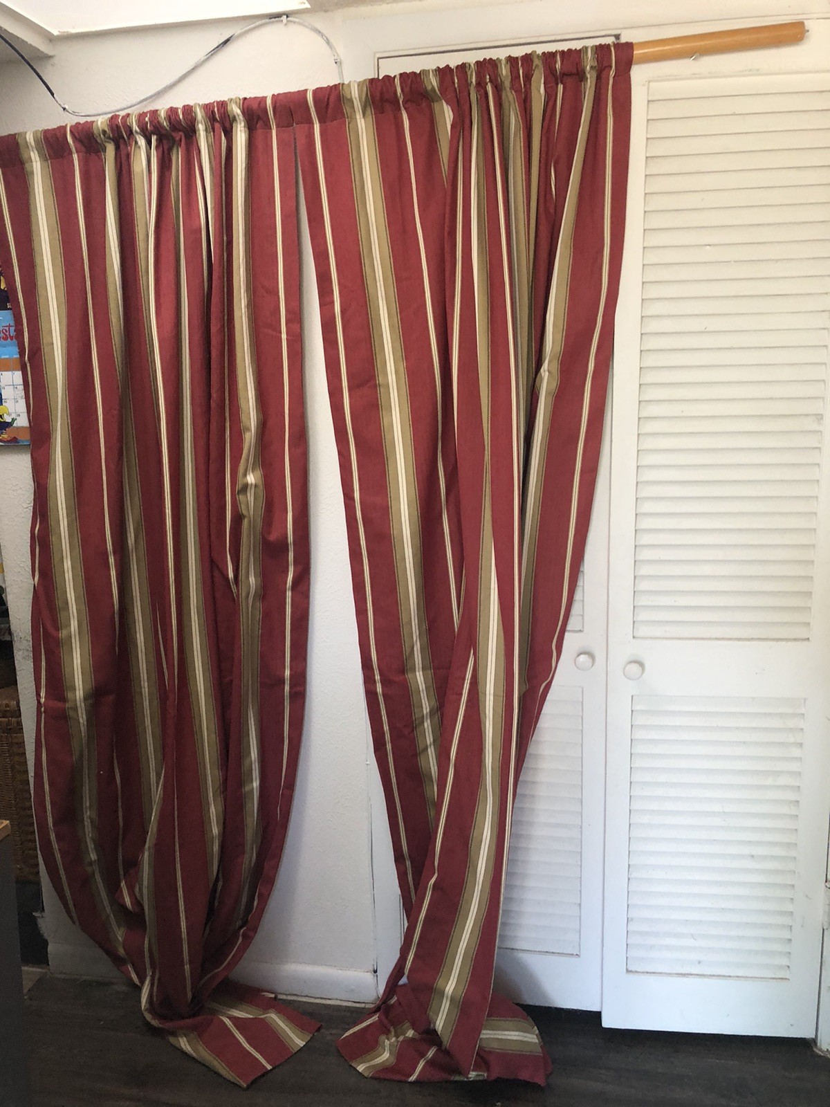 Pottery Barn Harrison Stripes Lined Curtain Panels 50×96″ 2Pc Red Tan EUC