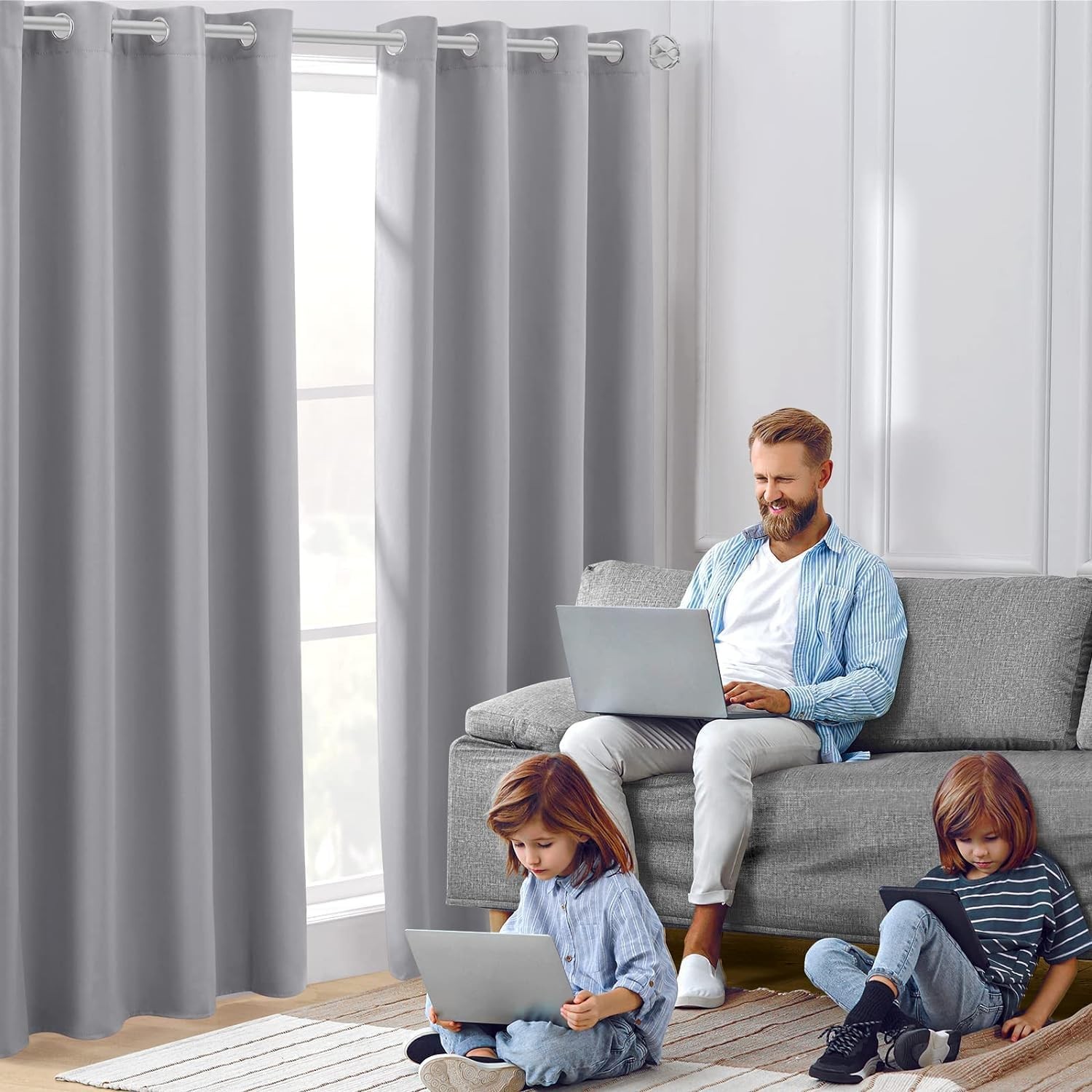 Bedroom blackout curtains 52 inches × 84 inches Length 2 pieces Light gray
