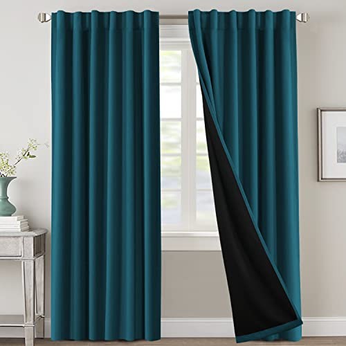 100% Blackout Curtains for Bedroom with 52″W x 96″L (Pack of 2) Dark Teal