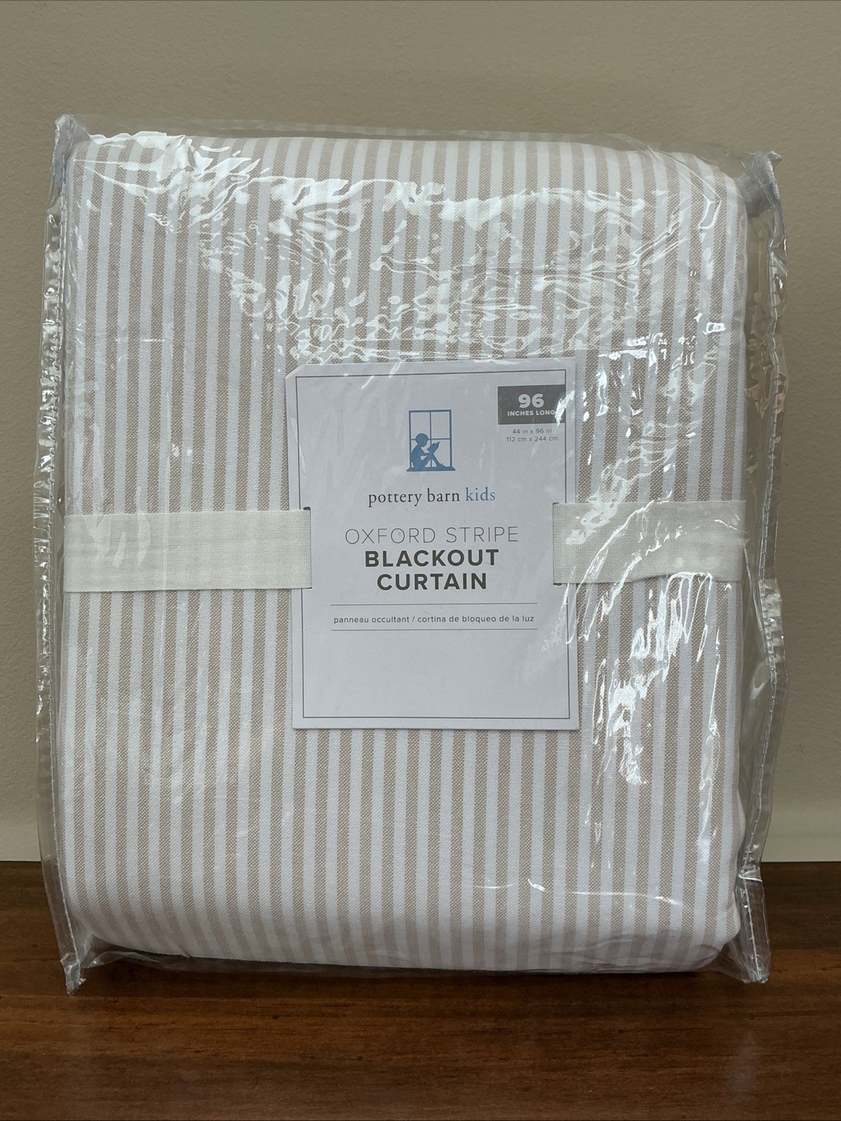 NEW Pottery Barn Oxford Stripe BLACKOUT Curtain Panel 44”x 96” NATURAL Tan Beige