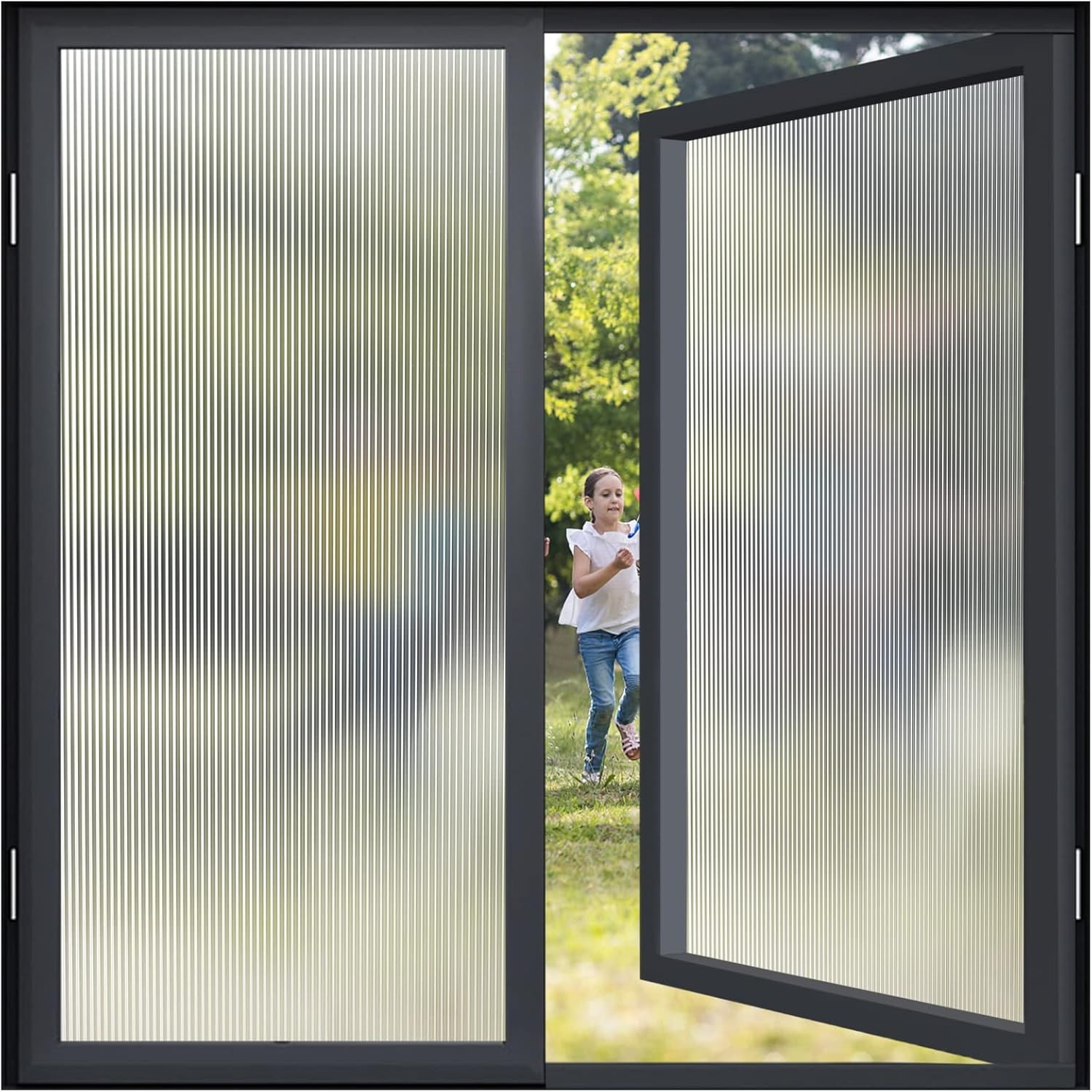 Reeded Frosted Privacy Window Film 17.5″x78.7″ Static Cling UV Blocking Glass