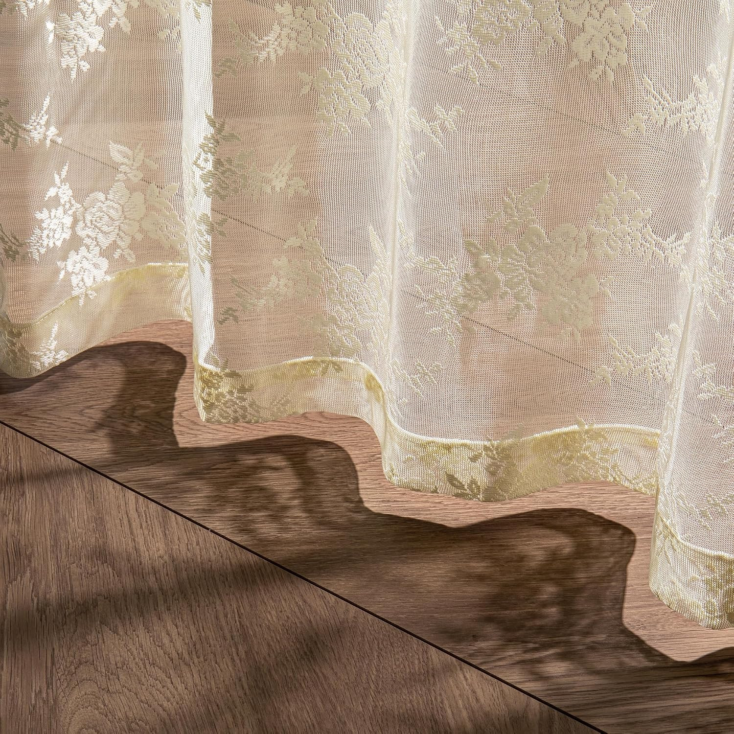 Light Yellow Lace Curtains 63 Inch Length, Yellow Cream Lace Curtain Vintage Vic