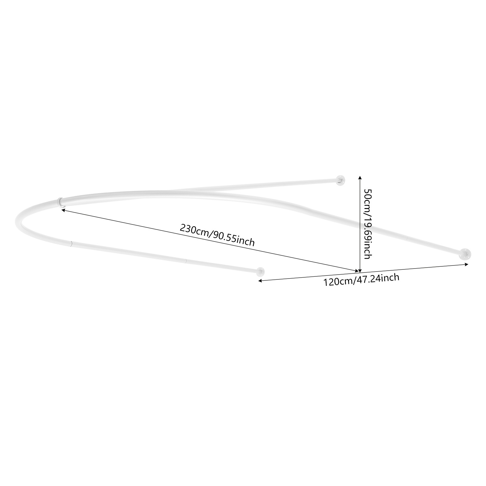 U-Shaped Wall-Mounted Privacy Curtain Rod 230 × 120 × 50 cm White