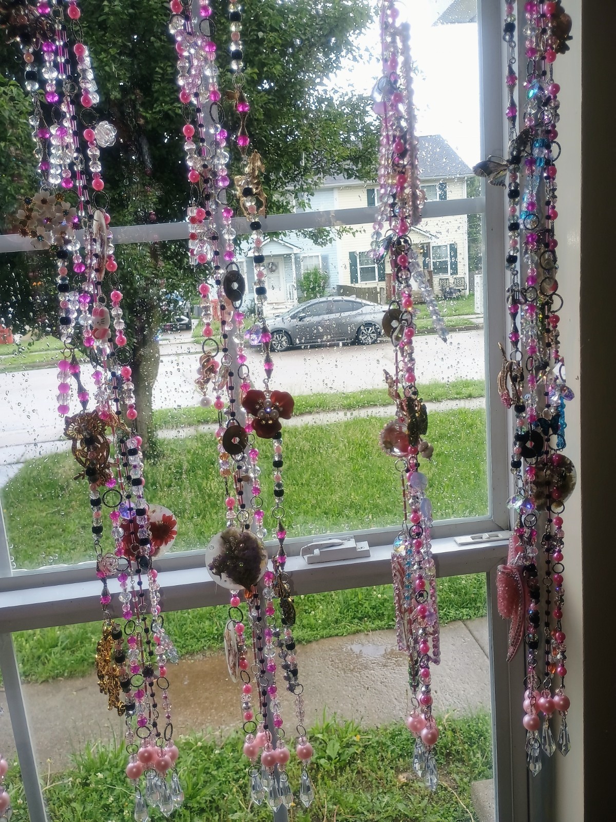 Bicycle Bunny Crystal Curtains With Charms, Set Of 7