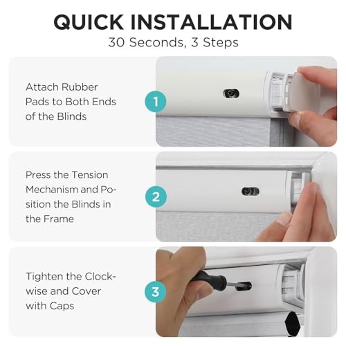 No Tools No Drill Window Blinds for Indoor 35″W x 64″H White – No Drill Design