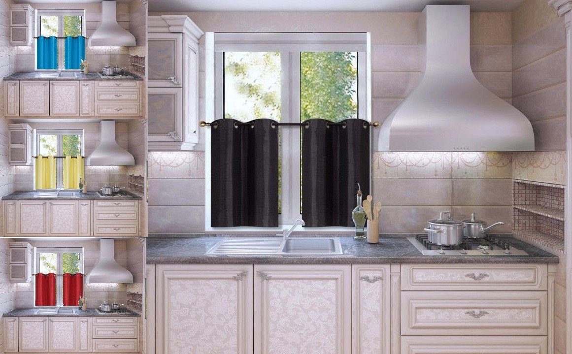 2PC SET SOLID KITCHEN WINDOW DRESSING UNLINED GROMMET CURTAIN STYLE PANEL N25