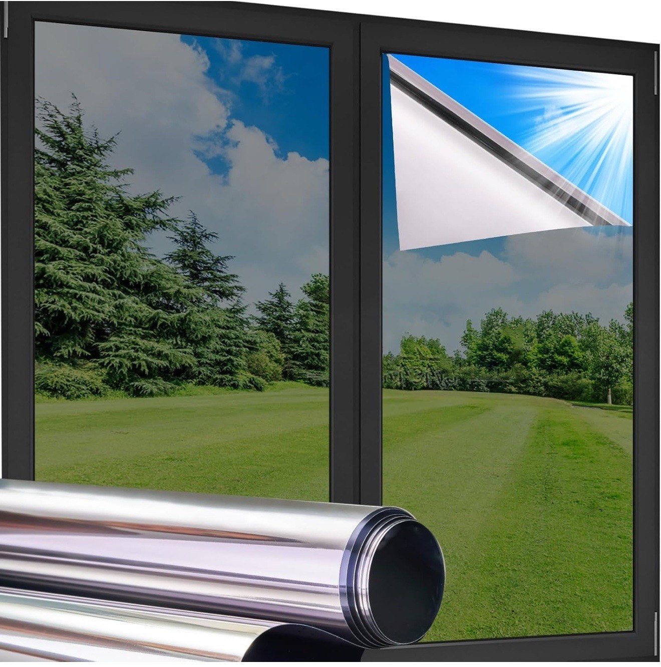 Window Tint Privacy Film Heat Blocking 23.6″x 315″ Static Cling One Way Silver