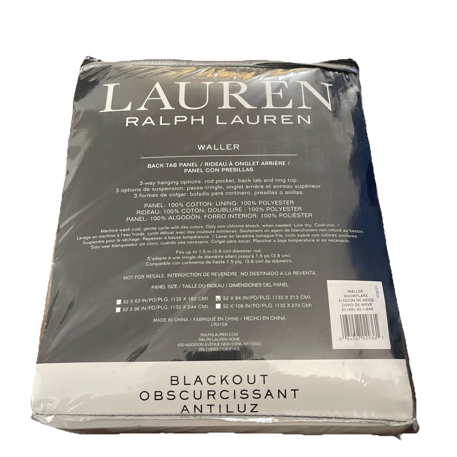 Lauren Ralph Lauren Waller Snowflake PO8121 White Blackout Curtain Panel 52”X84”