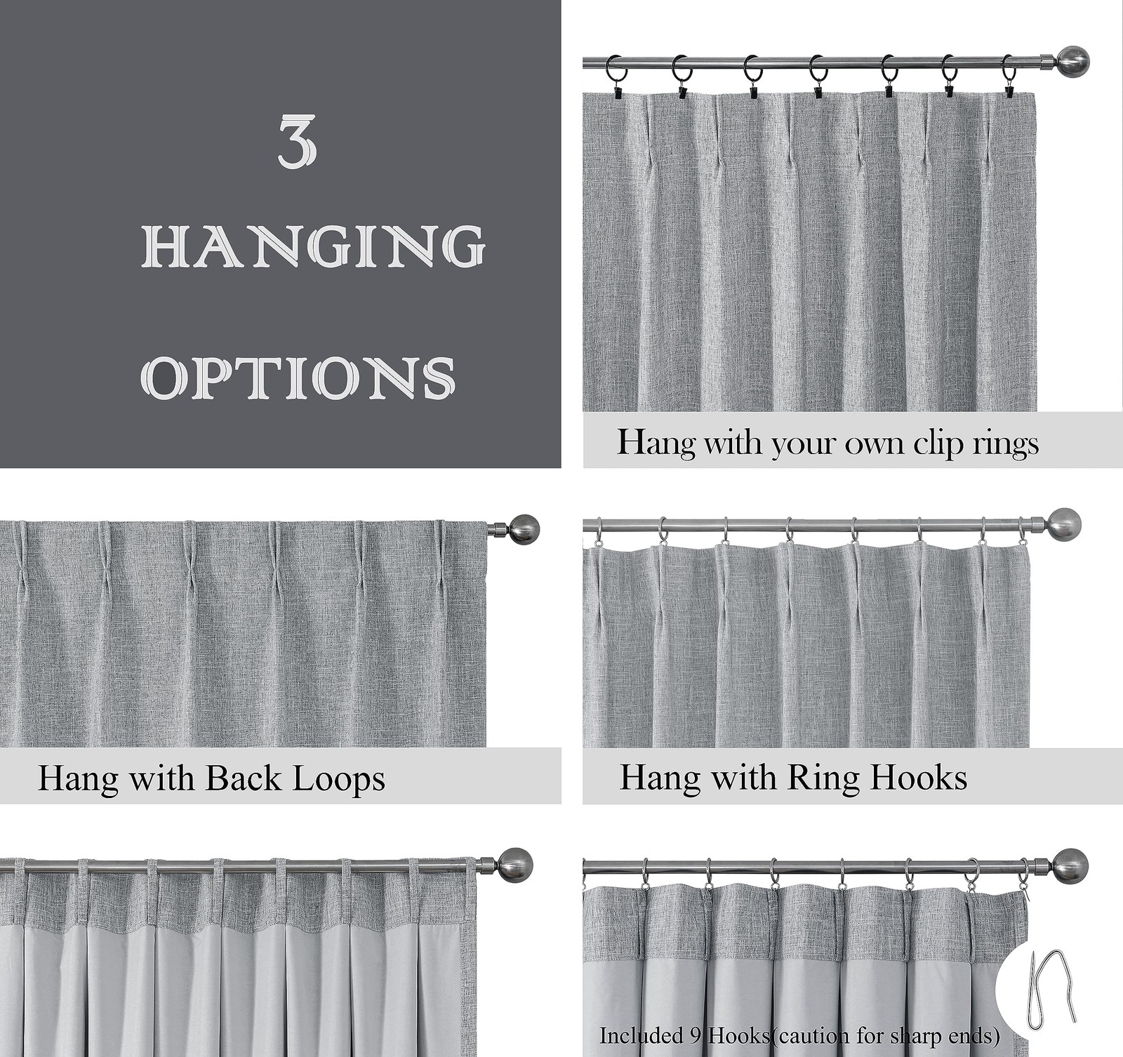 Central Park Pinch Pleated Full Blackout Curtain Panels Linen Texture Thermal