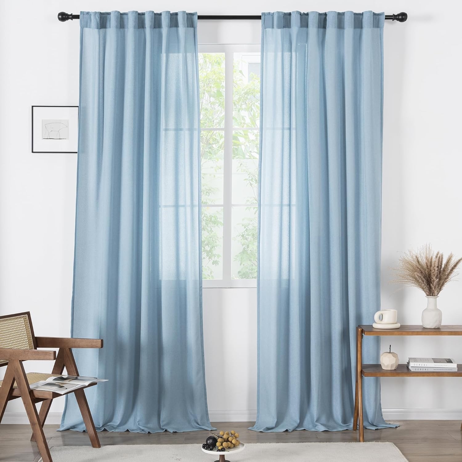 MAIHER Dusty Blue Curtains 52×90 Inches Long Semi Sheer Drapes for Living Room