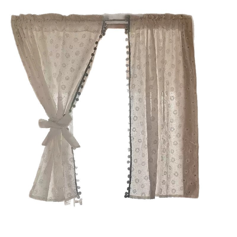 White Daisy Short Half Curtain Cabinet Door Valance Treatment Panel Home Decor