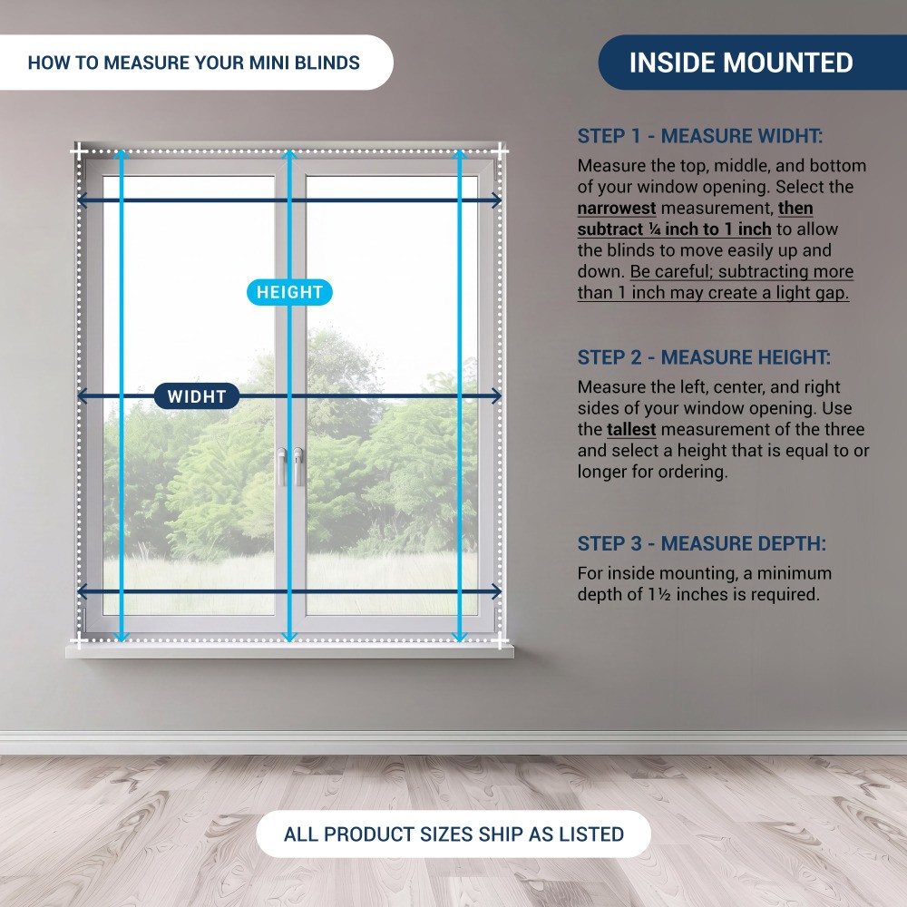 Cordless 1″ Light Filtering Vinyl Mini Blinds, White, 27″ x 60″