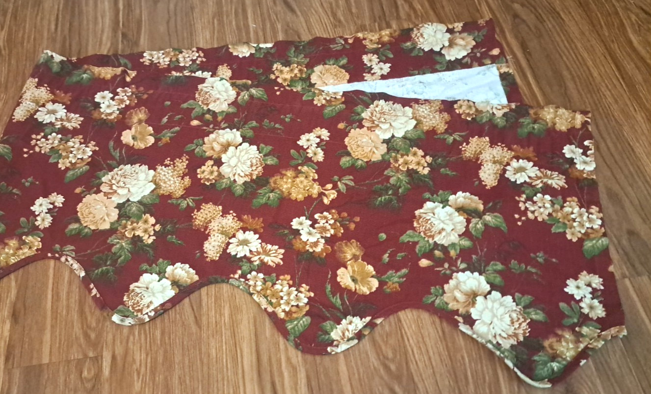 Burgundy Floral Curtain Valance Scalloped Beige Rose Elegant Cottage 81×20
