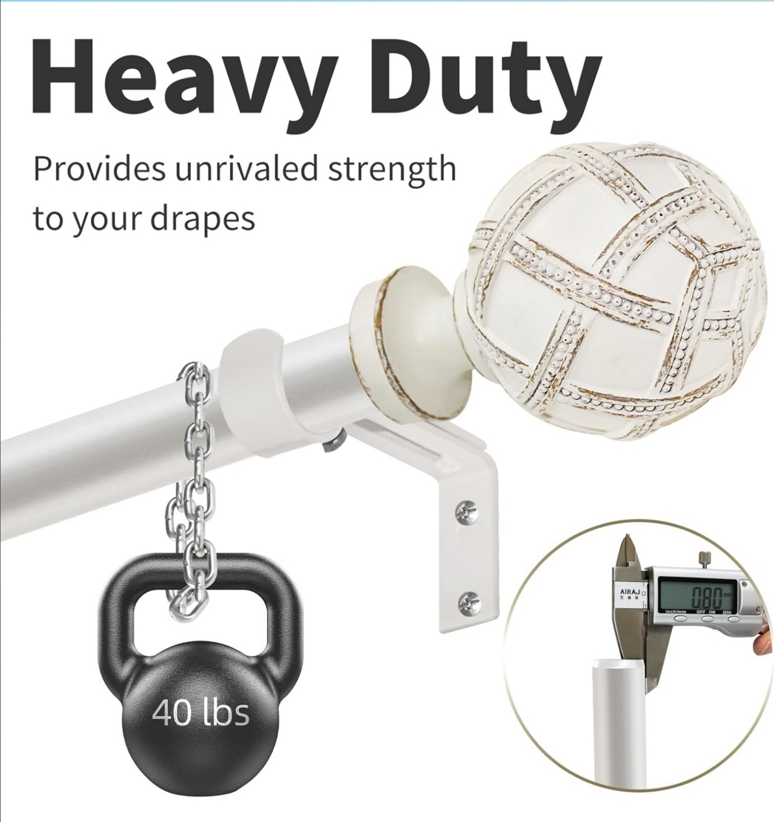 1x Curtain Rod for Windows 28-48 Inches(2.3-4ft) 1 Inch Diameter Weathered White