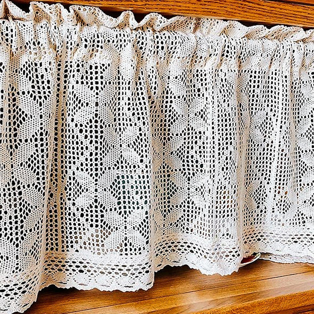 Vintage Hand Crochet Lace Short Curtain Kitchen Sheer Voile Valance Cafe Drapes