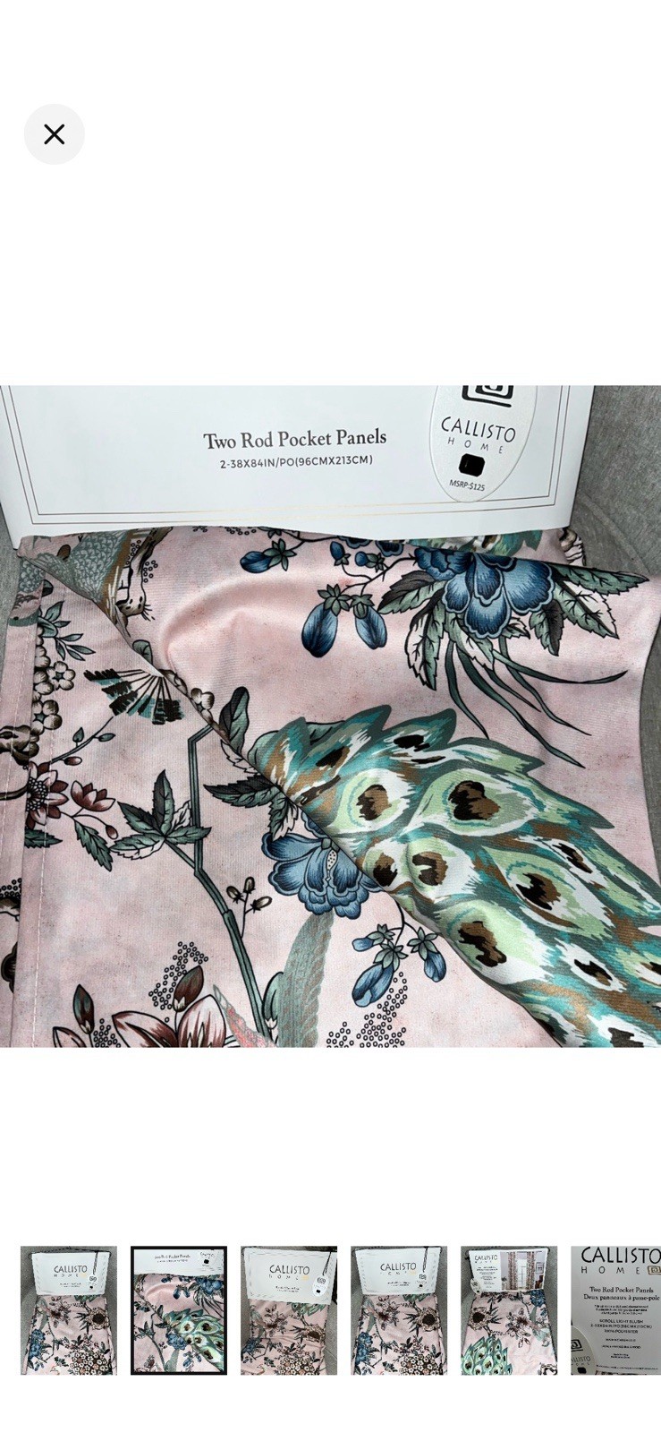 1-NWT CALLISTO HOME PEACOCK PRINT CURTAINS SET OF 2 PANELS SIZE 38”x 84”
