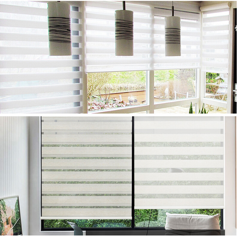 HTTMT- 71″ Zebra Blinds Shade Day Night Dual Layer Window Curtains Horizontal Br