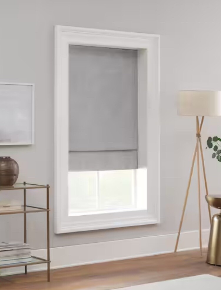 Eclipse Drew Smoke Cordless Blackout Polyester Roman Shade 33 in. W x 64 in. L