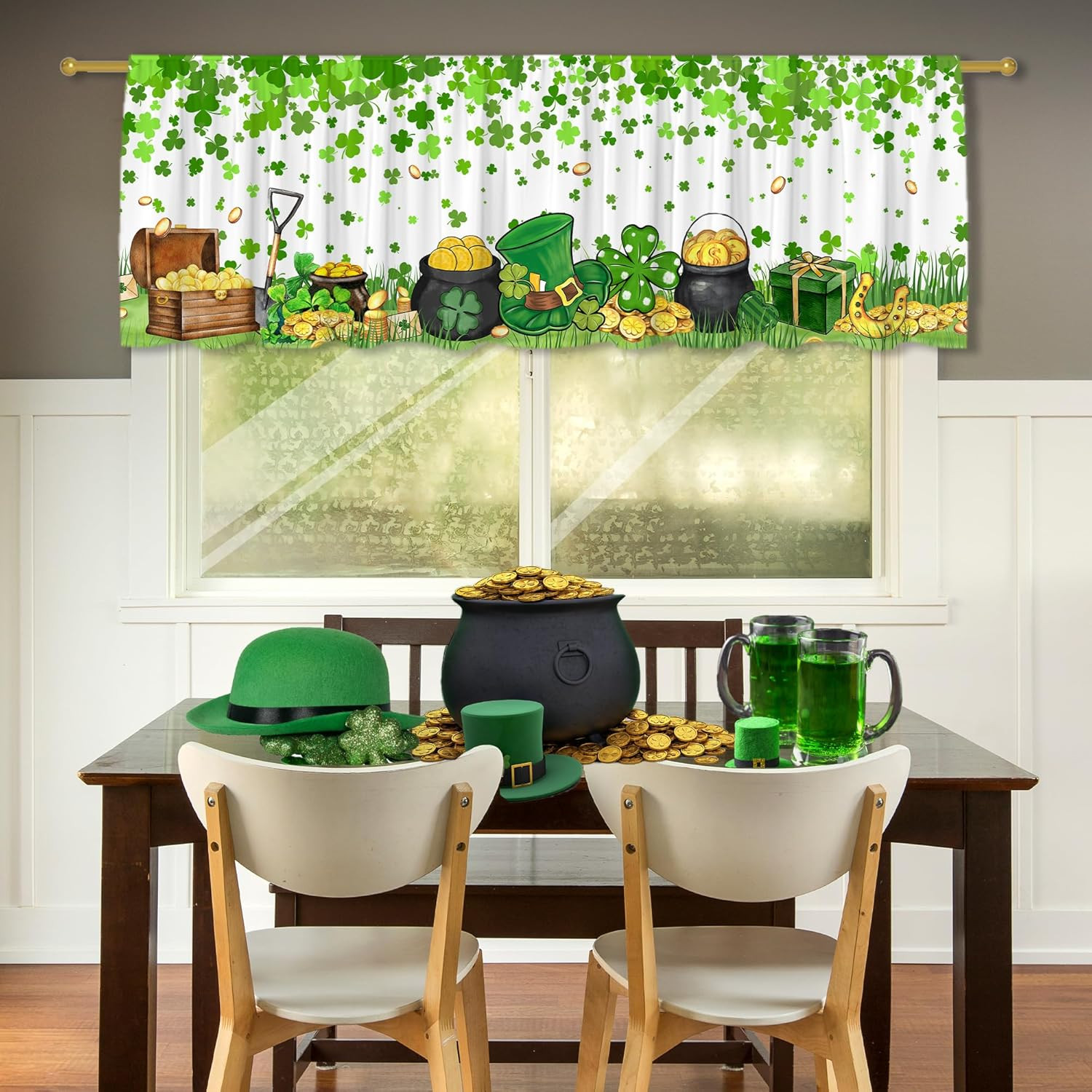 St. Patrick’s Day Shamrock Valance Curtain for Home Decor 18″ x 54